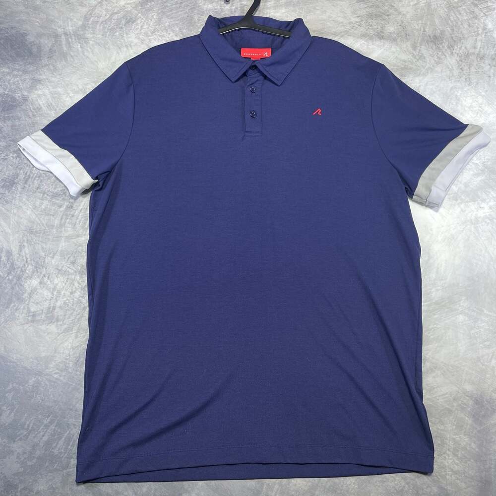 REDVANLY Men's Alpine Polo Midnight Navy Short Sleeve Stretch Size L